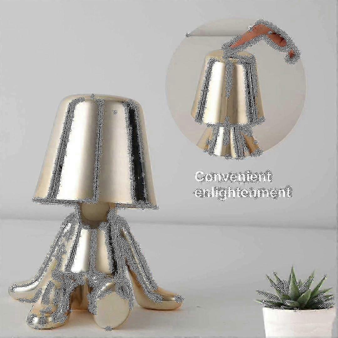 Bedside Touch Table Lamp, Gold Thinker Lamp Desk Light Cordless Rechargeable Portable Decorative Nightstand Lamp With Usb Charging-YKY416-Good
