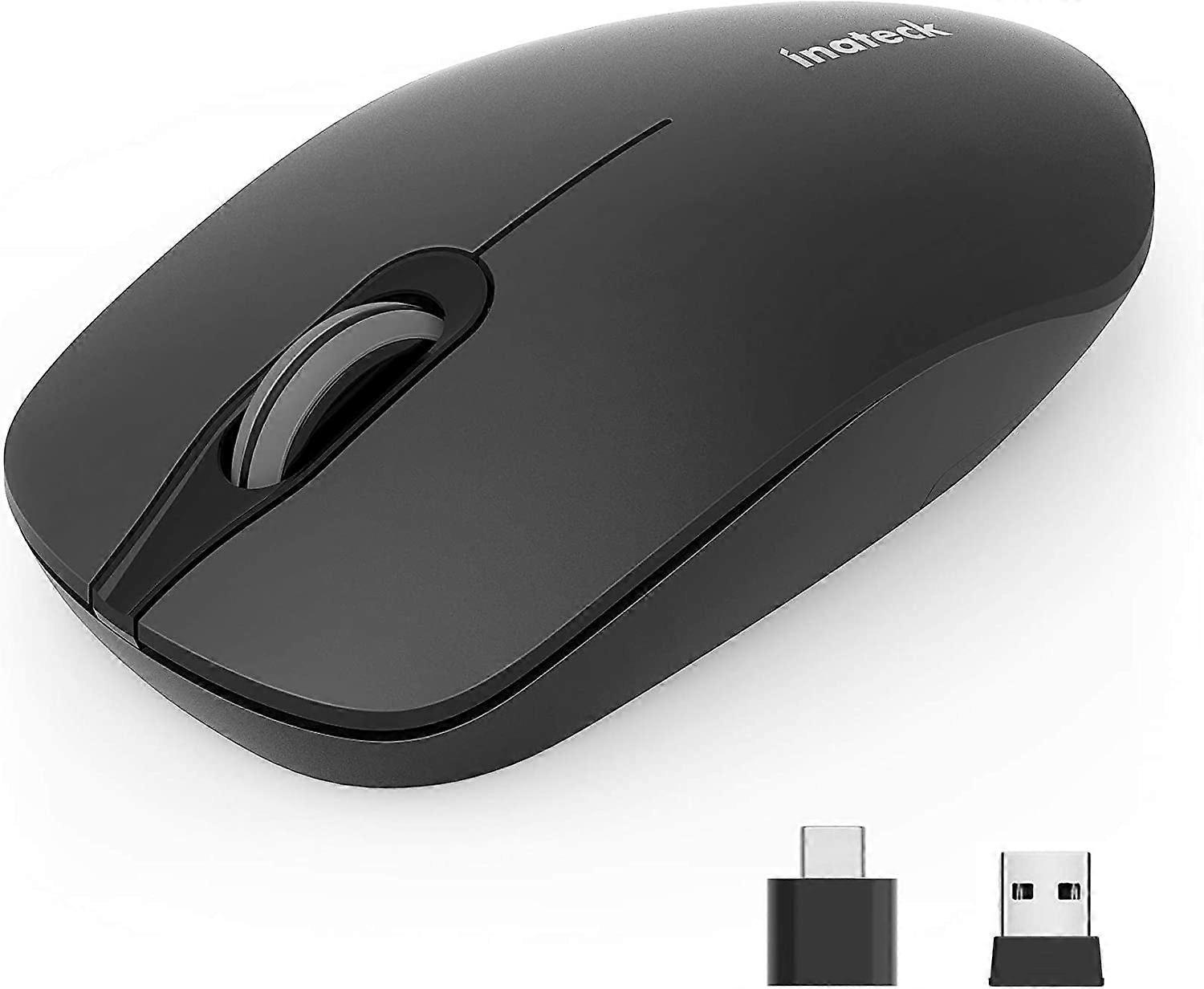 Wireless Mouse 2.4G Slim Mouse with 2 Nano Receiver USB A/USB C, Noiseless Mouse, Compatible with Notebook, PC,