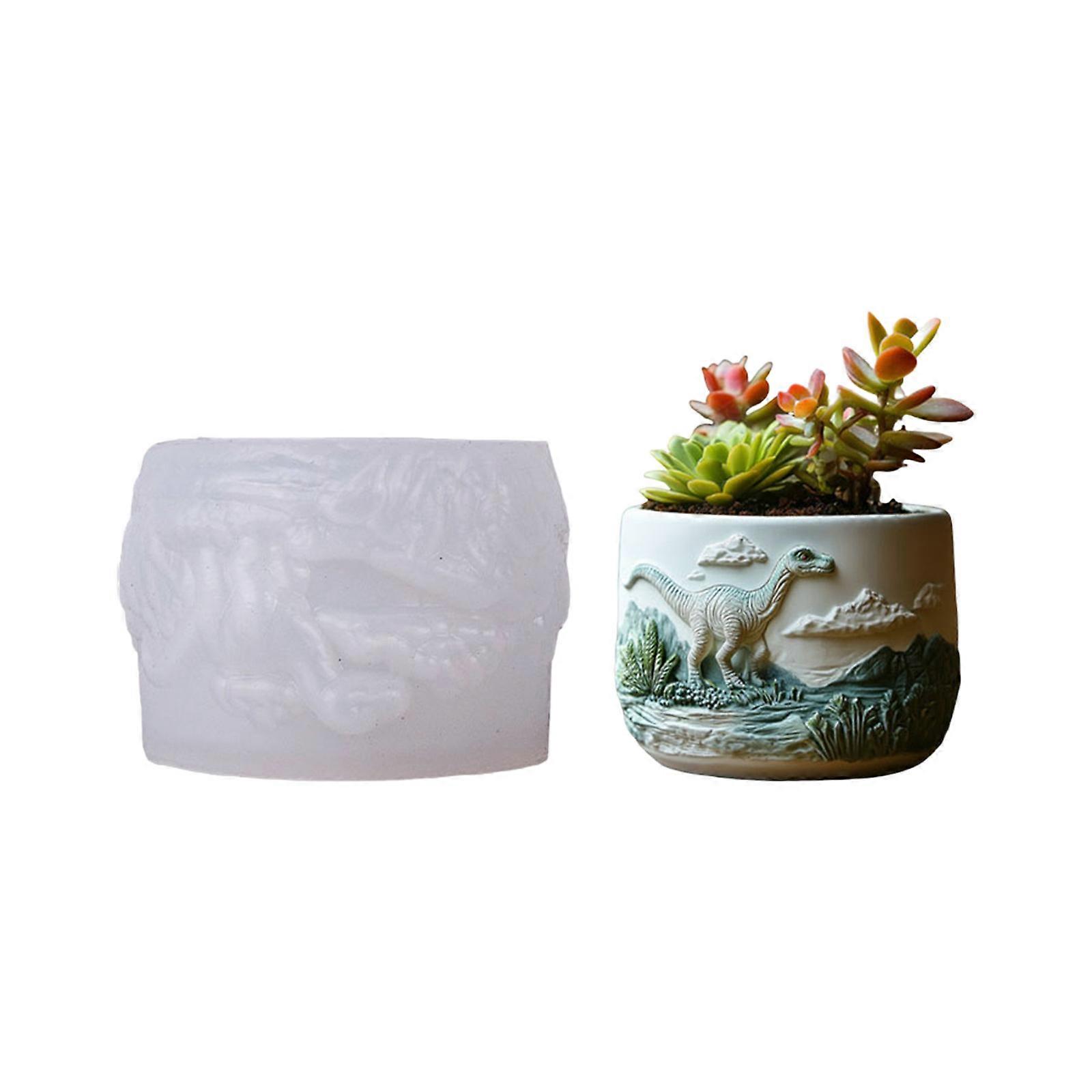 Silicone Dinosaur Planter Mold With Intricate Details For Resin Casting Crafts And Displays Multicolor