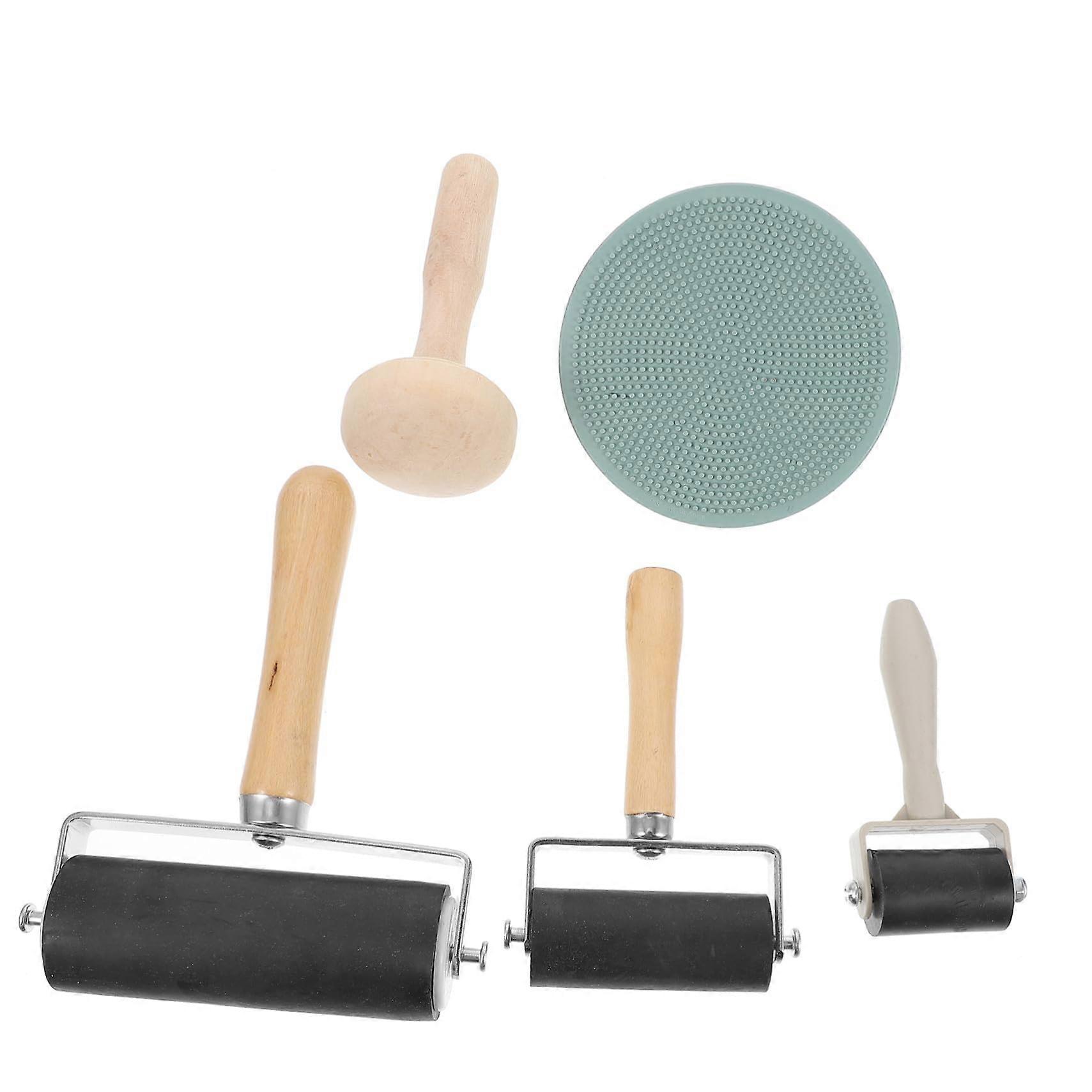 Printmaking Brayer Roller with Wooden Mushroom Handle for Ink Application and DIY Art Craft