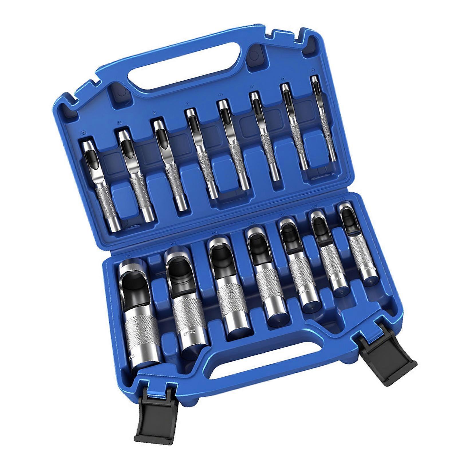 15 Piece Multiple Size Leather Punch Tool Set With Storage Case For Crafting Belts Wallets And Bags Plastic Craft Projects Multicolor