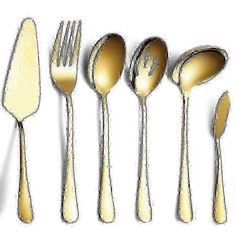6-Piece Serving Flatware Silverware Set, Serving Utensil Set,Include Cake Server, Slotted Serving S