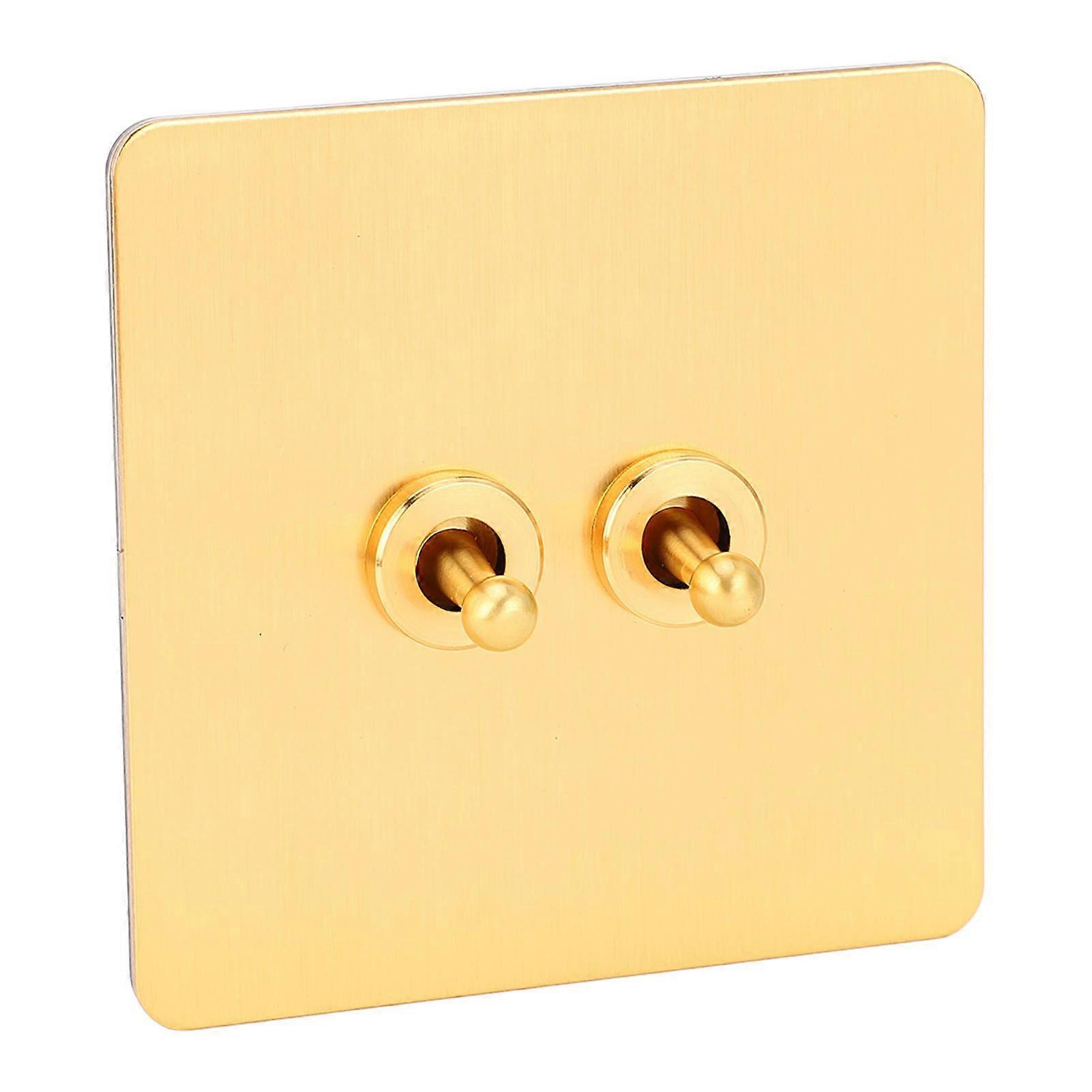 Toggle Switch Imitation Gold Stainless Steel Panel Dual Control Wall Toggle Switch AC250V