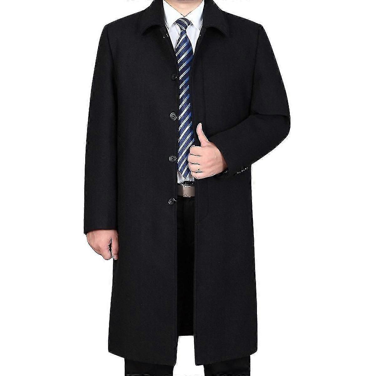 Mens Casual Solid Color Long Wool Winter Overcoat