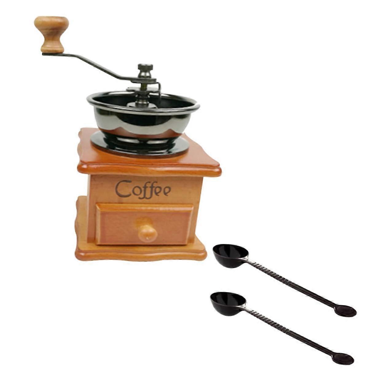 Manual Wooden Coffee Grinder with Adjustable Grind Precision, Ceramic Burr Hand Crank for Home