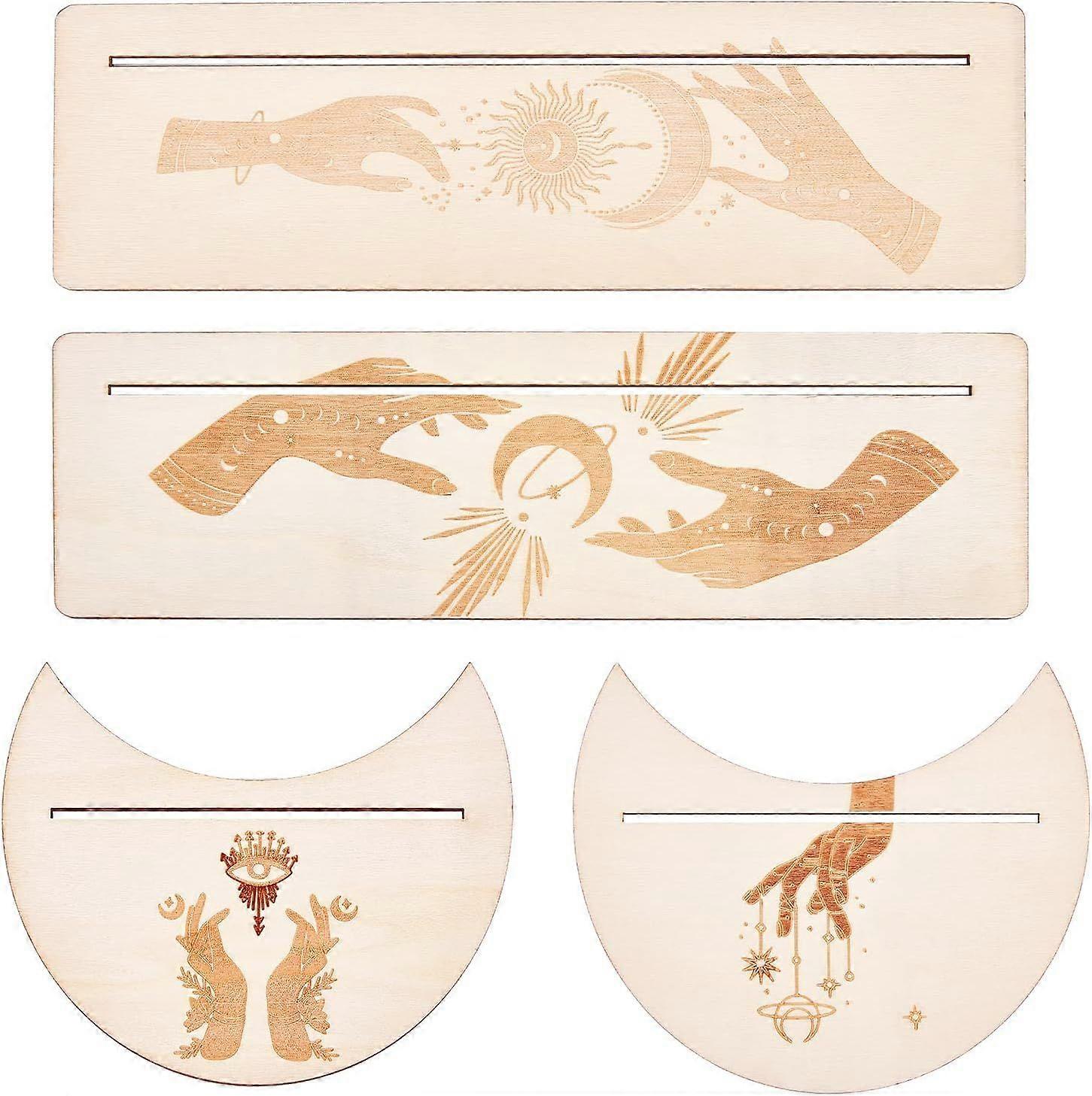 4 Pieces Wooden Tarot Card Stand Holder Moon and Hand of Hope Pattern Tarot Card Stand Rectangle Moon Shape Tarot Card Display Holder for Divination T