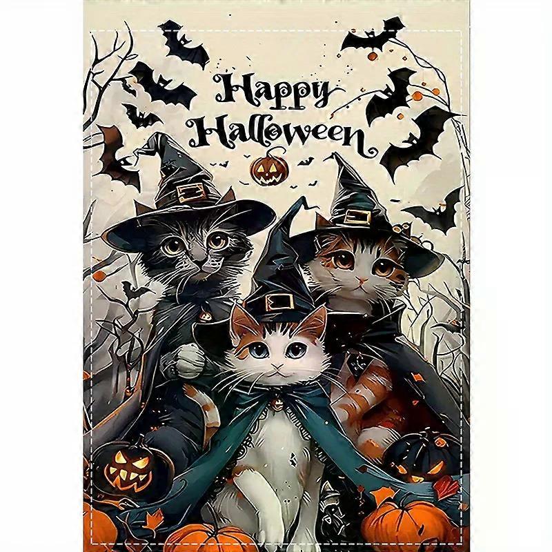 1pc Happy Halloween Three Kitten Elements Garden Flag Durable Polyester Material, Outdoor Lawn and Patio Trim