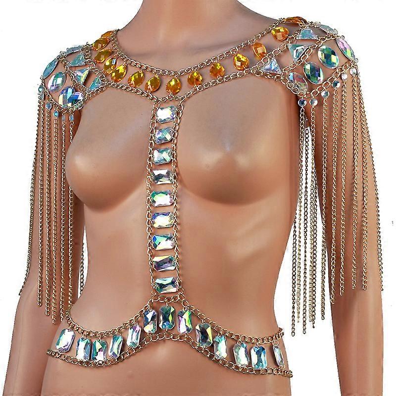 Classic Beaded Tassel Body Necklace Carnival Layered Shoulder Chain Jewelry Fringed Gold Body Chain