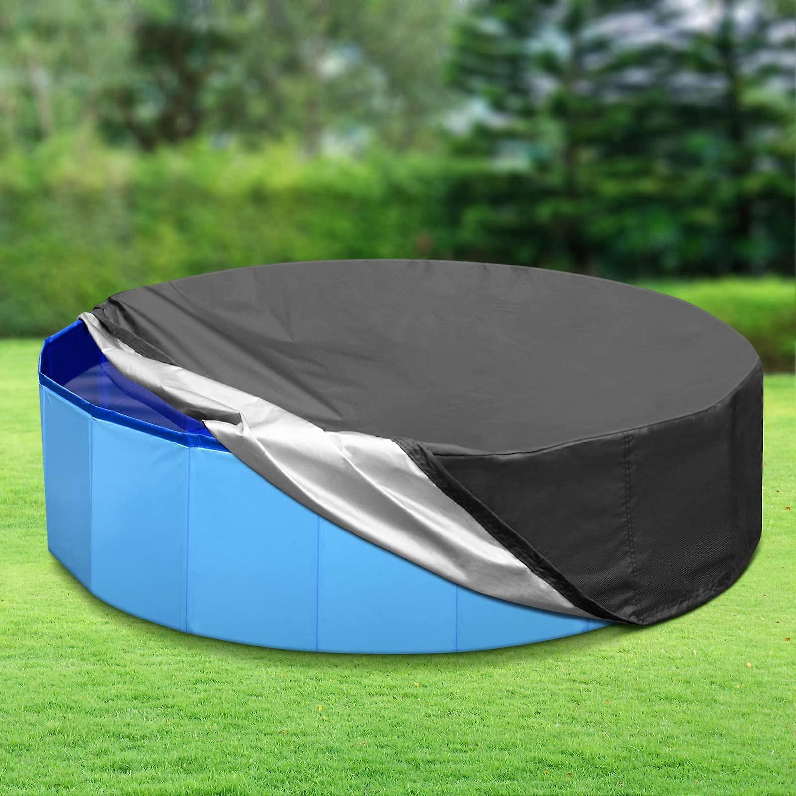 63 Inch Waterproof Dog Pool Cover with Adjustable Drawstring, Foldable Pet Pool Protector Black
