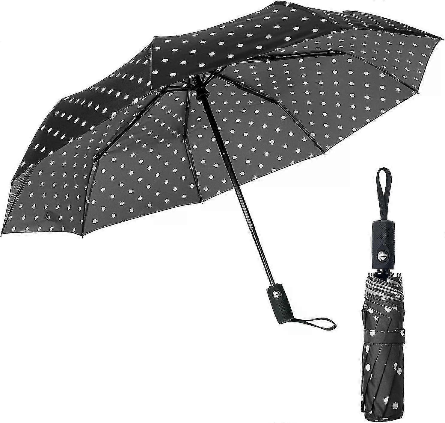 rain umbrella windproof compact automatic polka dots travel