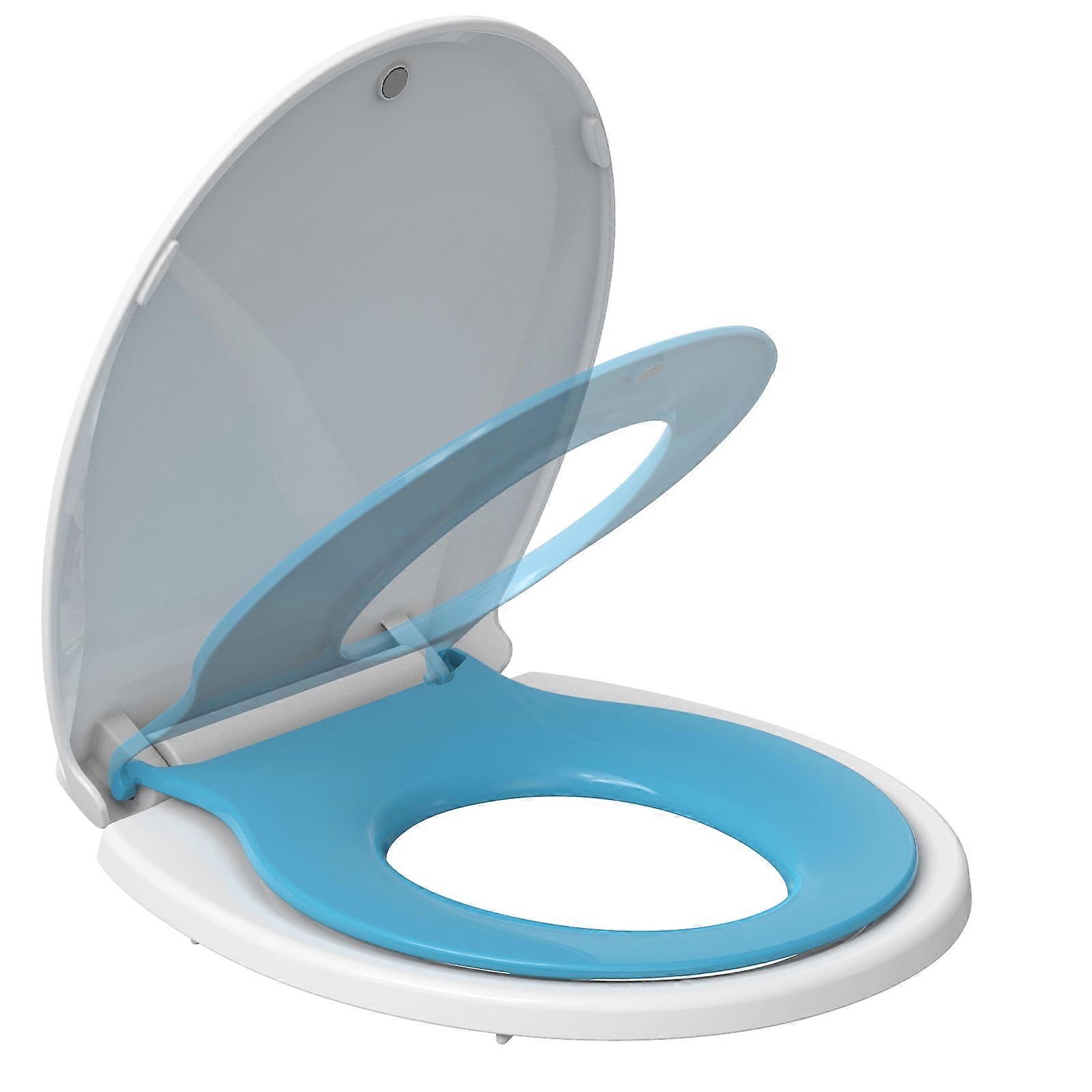 Whizmax 2-in-1 Toilet Seat with Built-in Potty Trainer, Soft-Close, Removable, Comfortable for Kids & Adults, Round, Blue