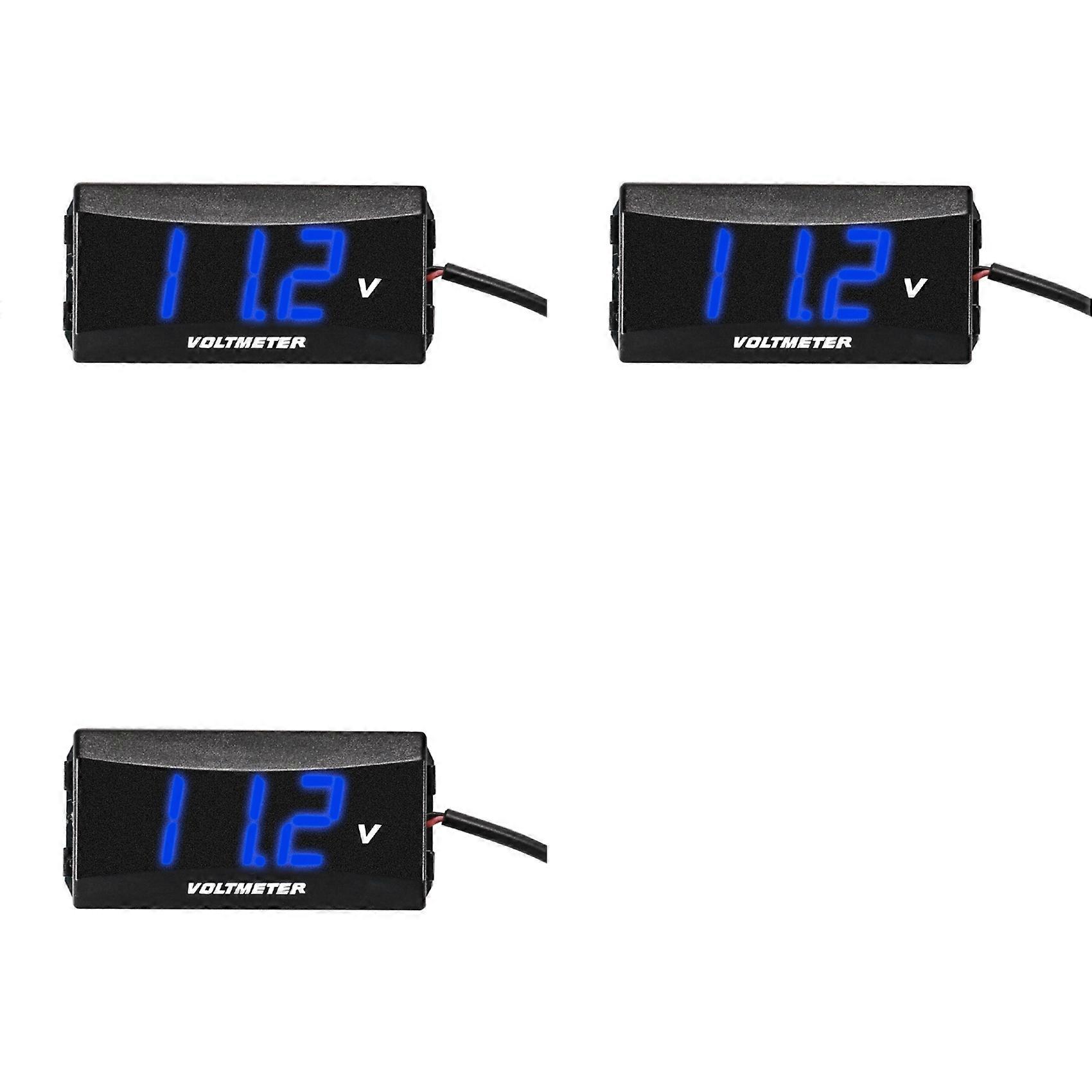 3X Mini LED Digital Voltmeter Monitor Panel Meter Volt Voltage Tester Reverse Connection Protection 12V-80V Blue