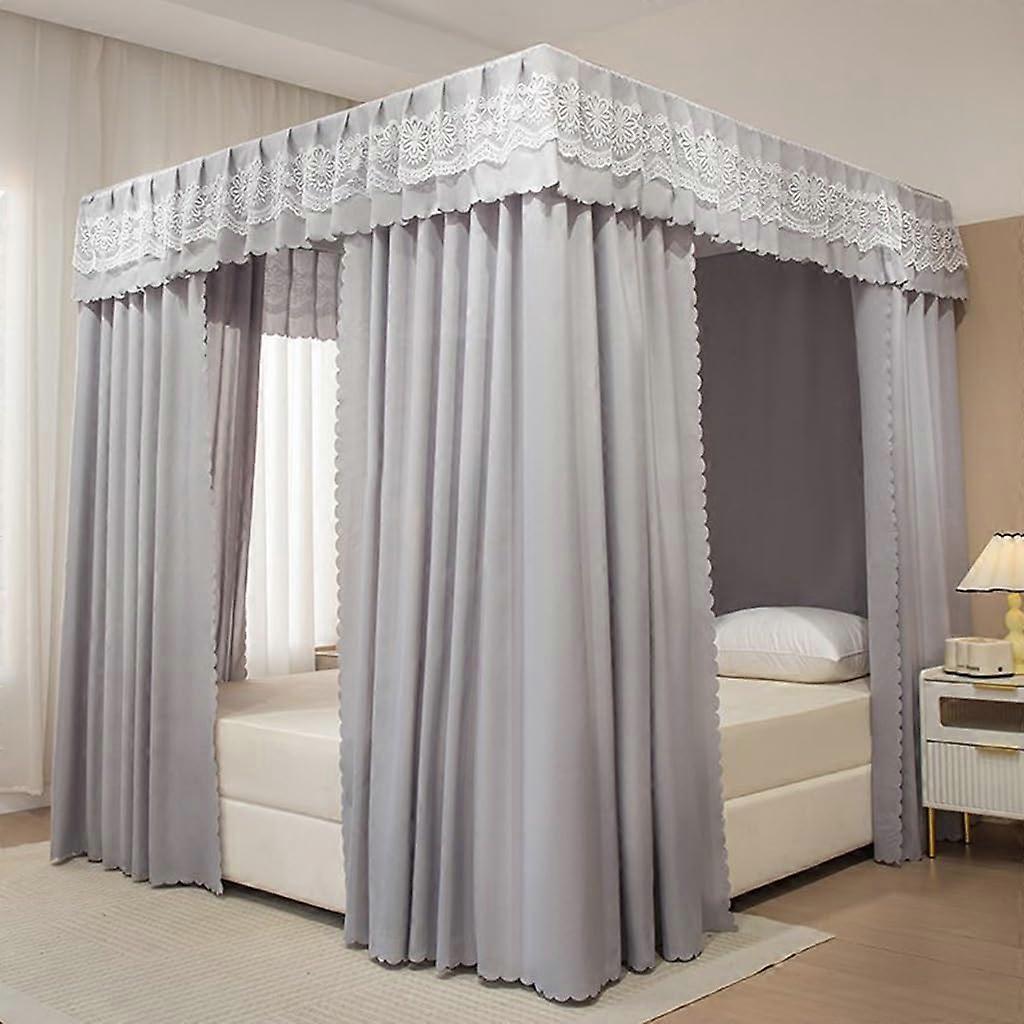 Queen Size Bed Canopy with 3 Openings Mosquito Net Curtains Solid Grey for Elegant Bedroom Decor
