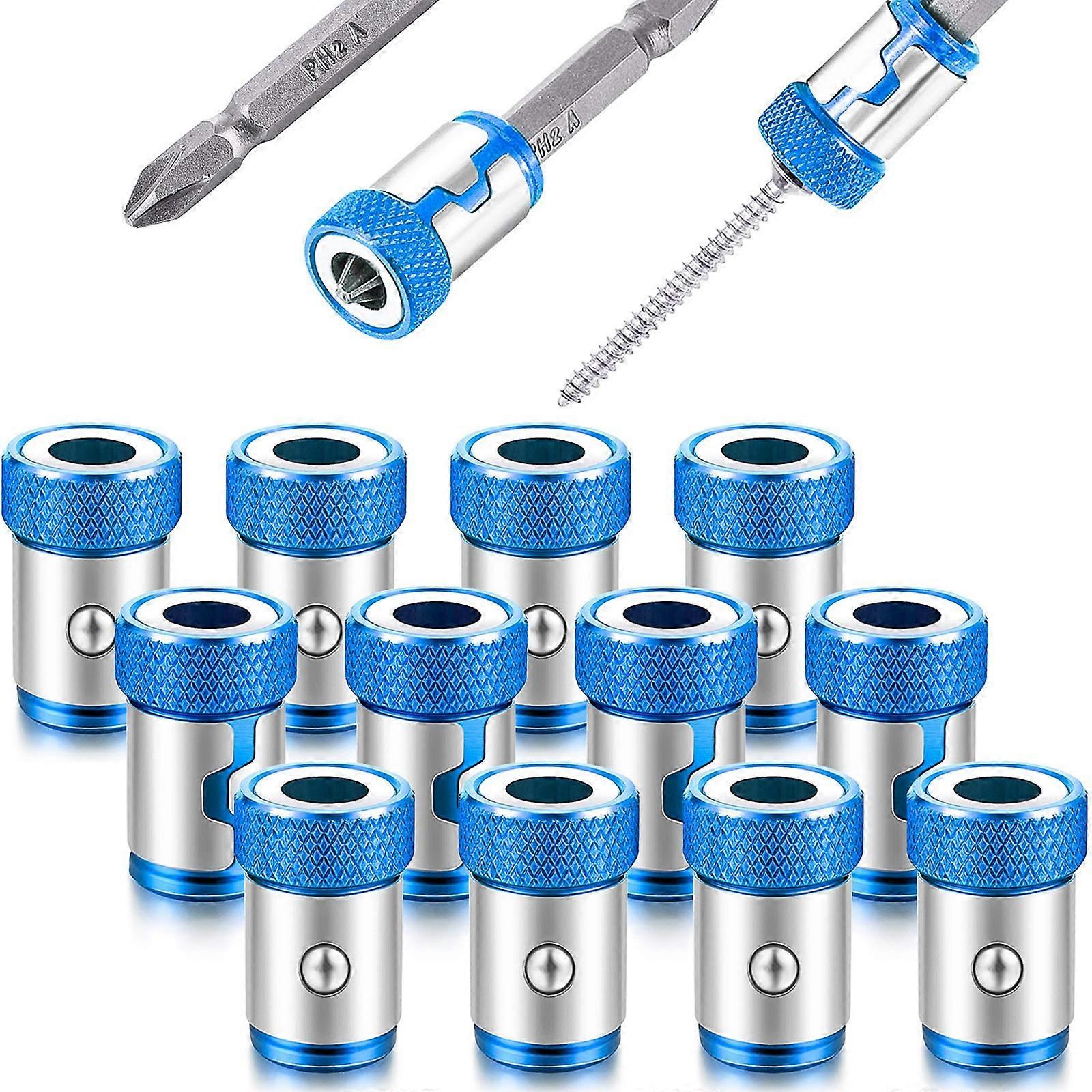 Magnetic Screwdriver Bit Holder Ring for 1/4 Inch Hex Bits, Durable Alloy Build, 12 Pack Blue