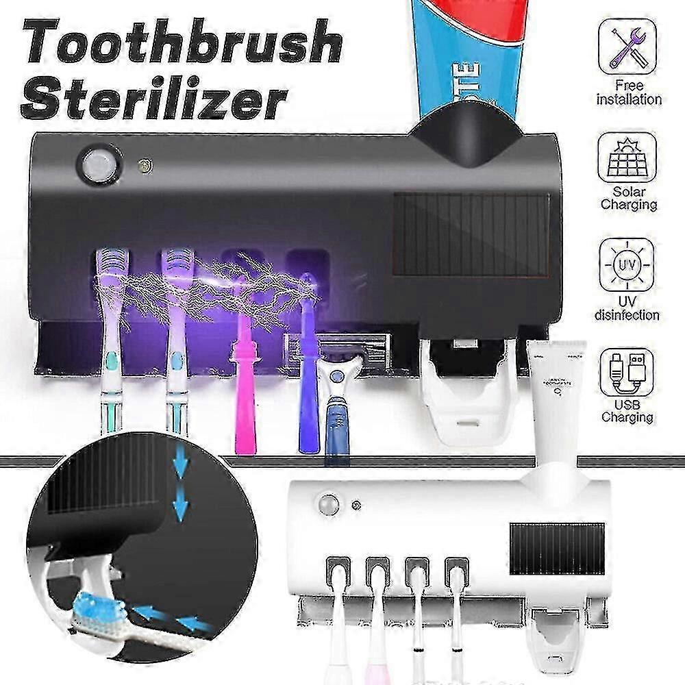 Smart Toothbrush Uv Light Sterilizer Holder Automatic Toothpaste Dispenser Wall Mount