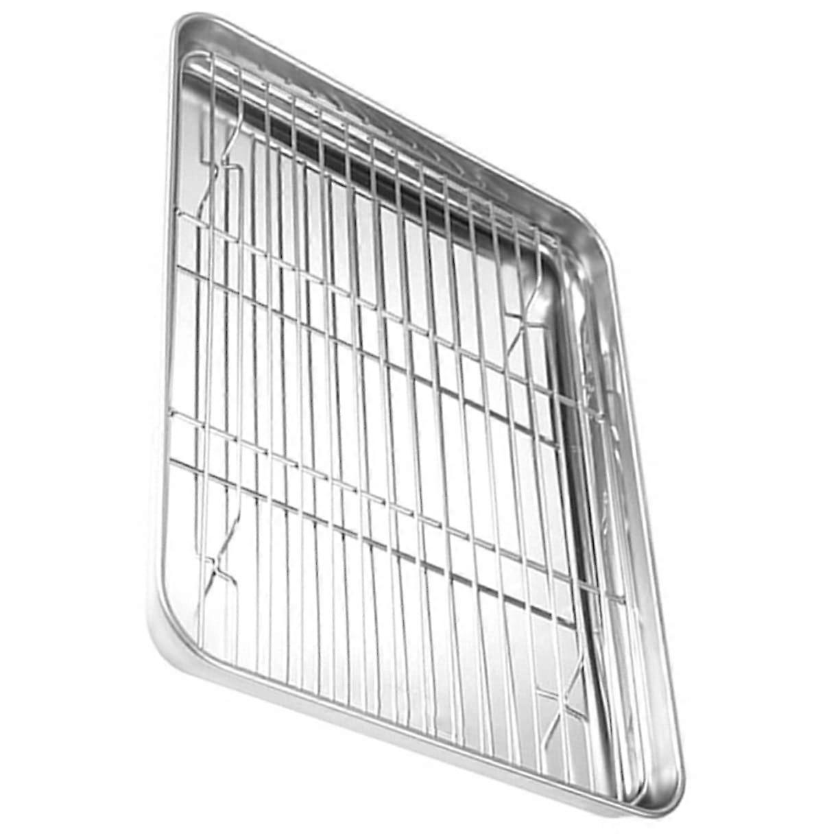 Stainless Steel BBQ Grill Plate with Draining Rack, RustProof MultiFunction for Roasting Vegetables Fish Meat