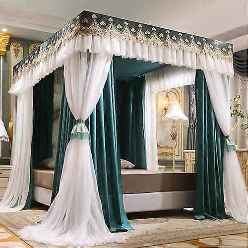 Canopy Bed Curtain with Ruffled Lace, 80% Light Blocking, Double Layer Princess Design for Queen Bed