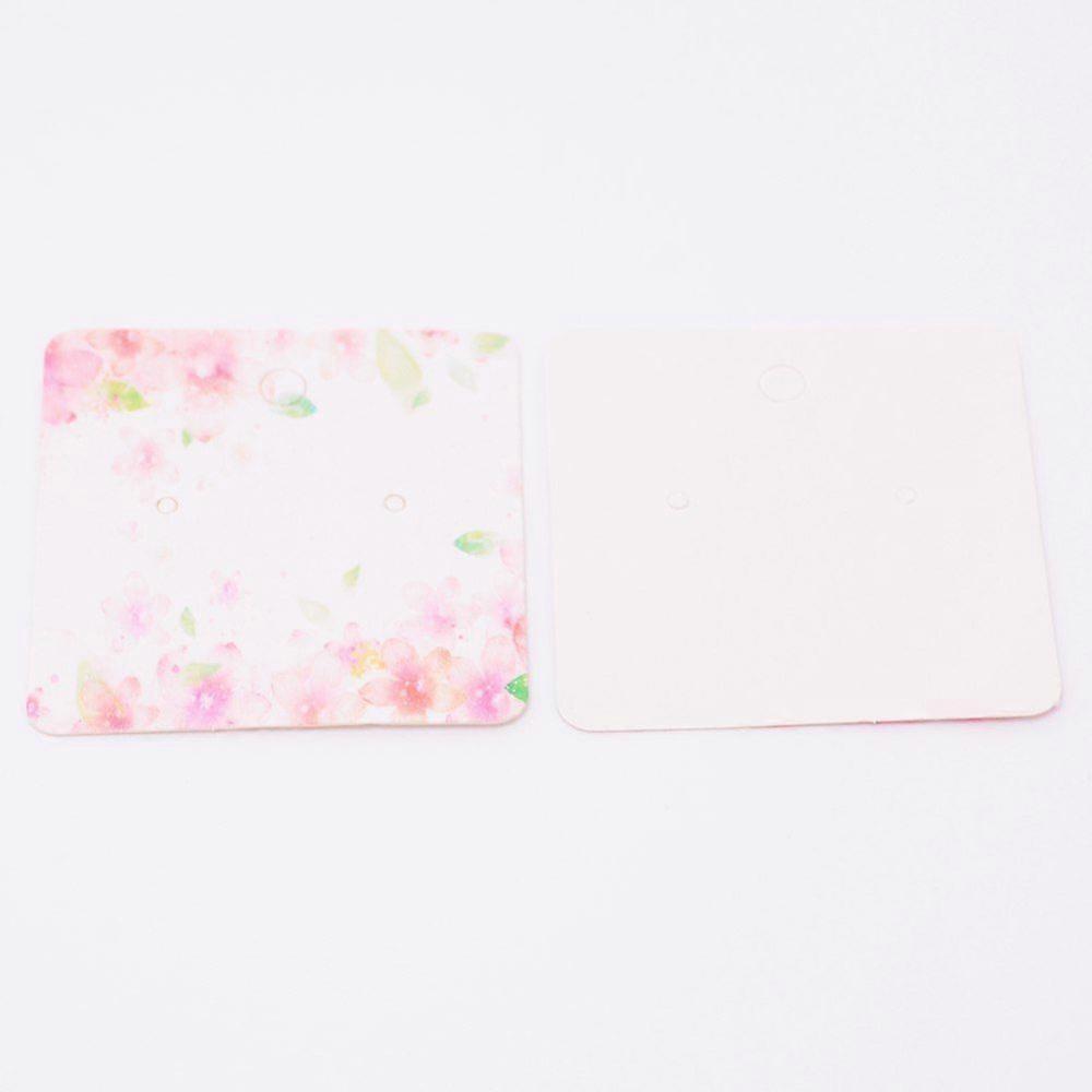 White Cardboard Earring Display Cards Square with Flower Pattern Pink 2x2 inch(5x5cm)