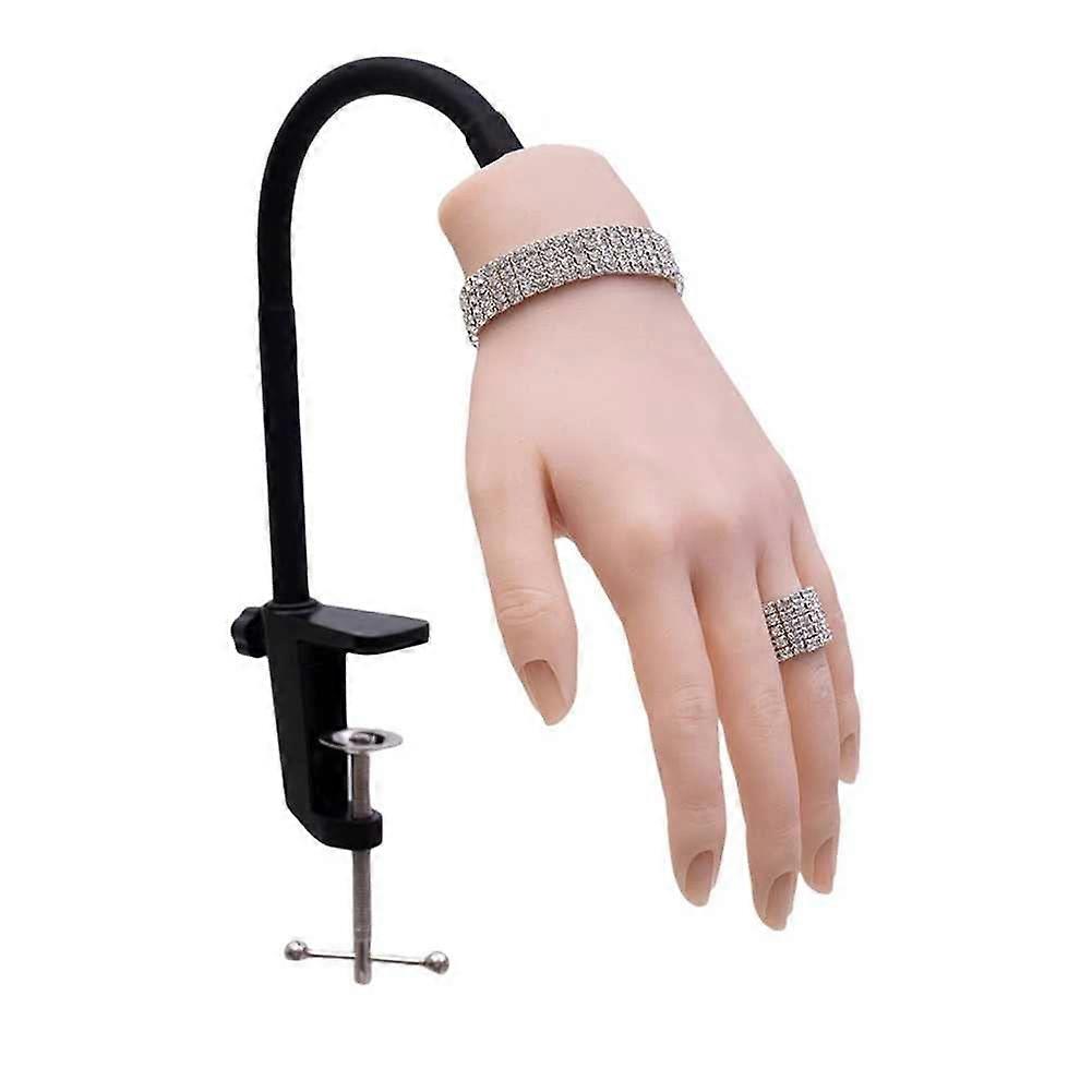 Silicone Practice Hand with Realistic Texture, Bendable Nail Training Hand with Secure Table Bracket