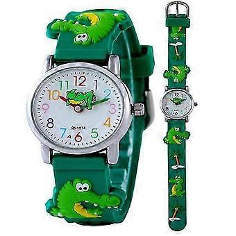 Waterproof Watch Children 3D Cartoon Green Crocodile Silicone Quartz Casua