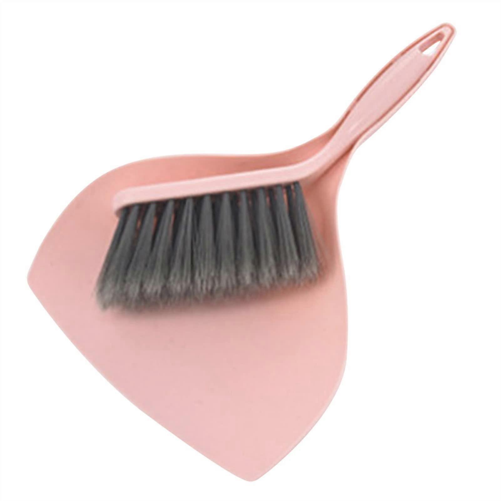 Cleaning Brush and Dustpan Set for Desk Sofa Corner Cleaning, Durable Plastic, Pink