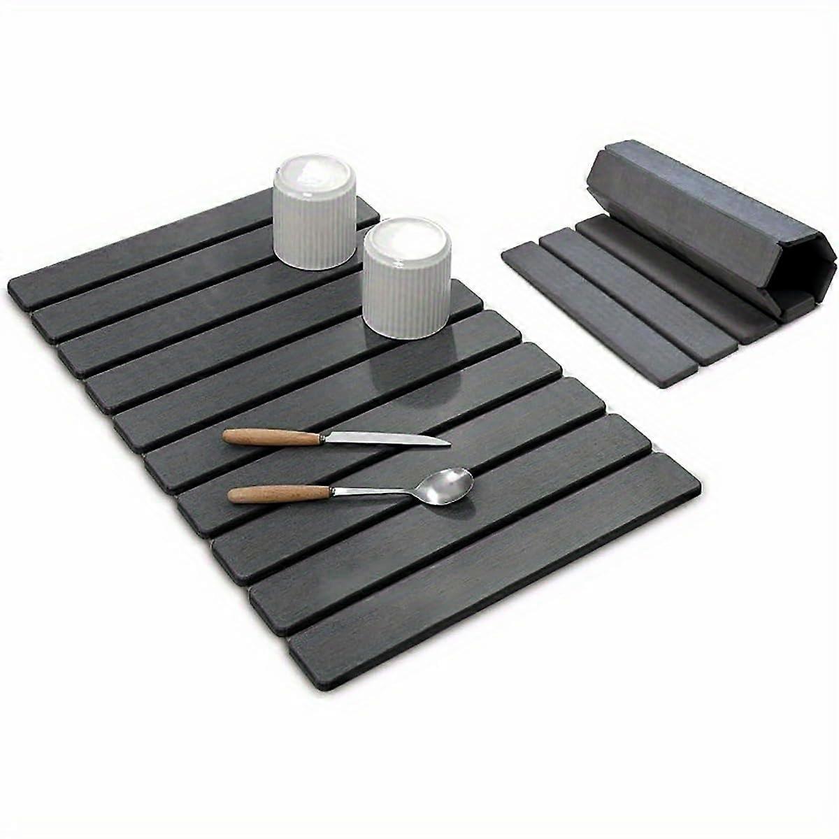 Large Diatomaceous Earth Dish Drying Mat for Kitchen Counter, Quick Dry NonSlip Foldable Design, 15.3'x23.6' Gray