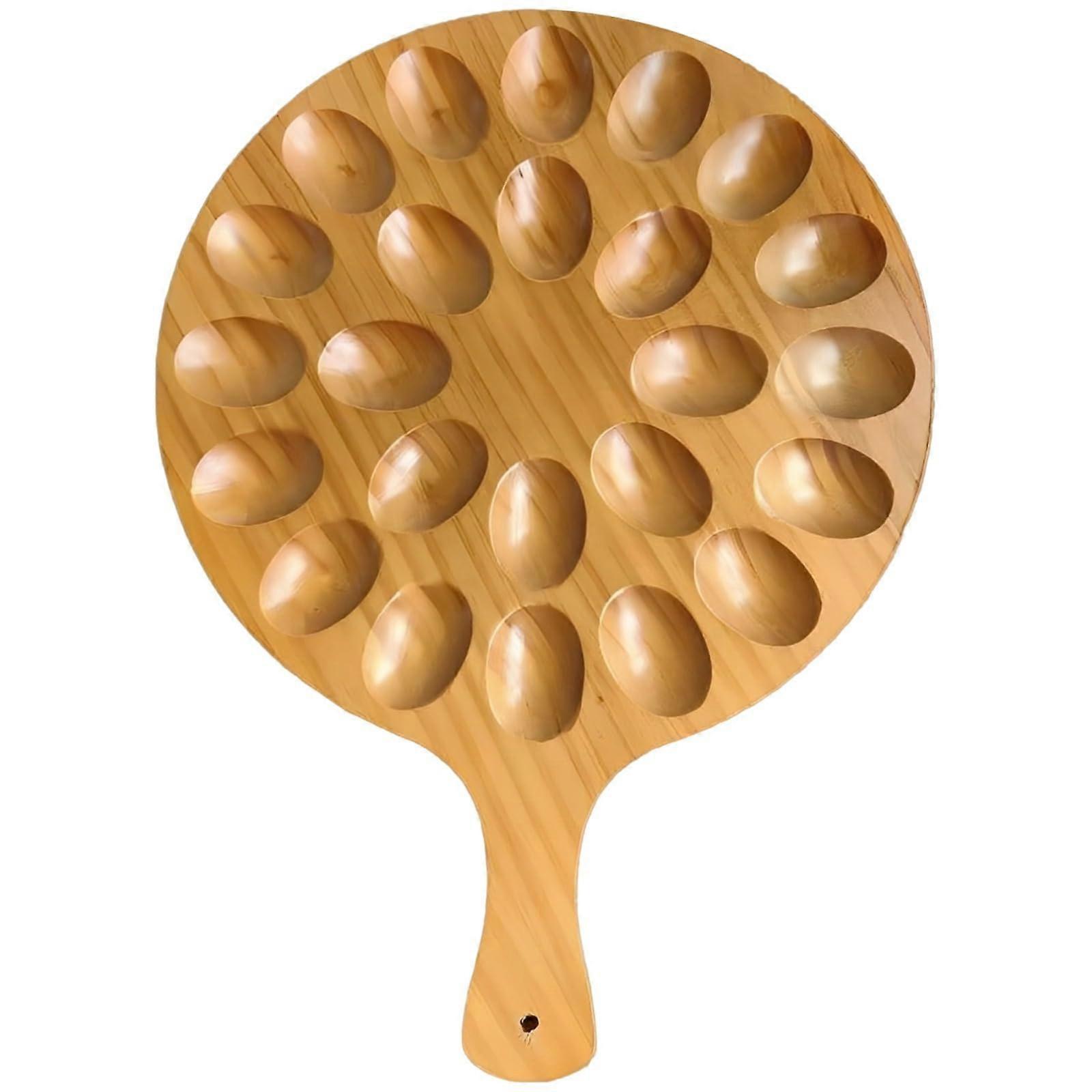 Deviled Egg Tray Wooden 24Hole Holder with Long Handle Rustic Serving Platter