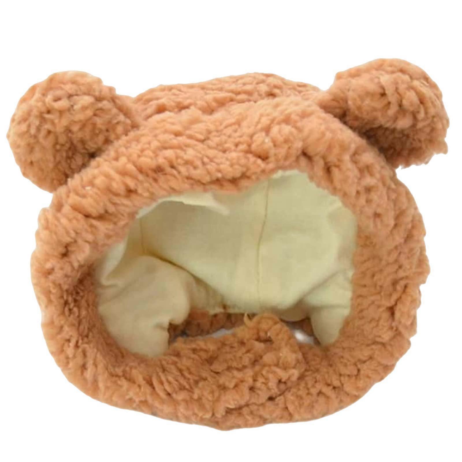 Cat Costume Hat with Bear Ears, Soft Plush Adjustable Pet Hat for Cats, Brown