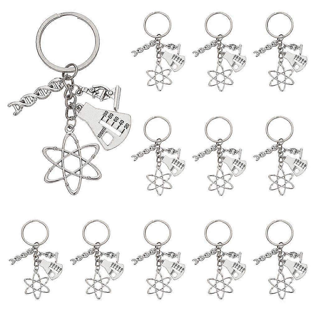 12pcs Alloy Keychains with Iron Rings Mixed Shapes Platinum 90mm