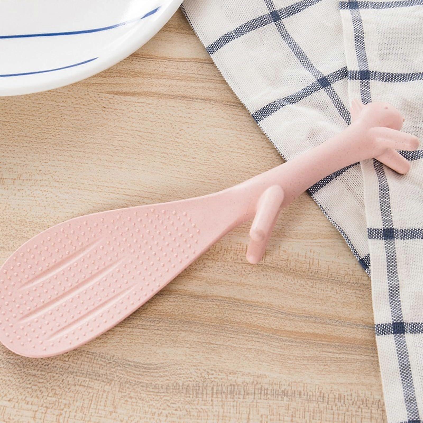 Wheat Straw Non Stick Rice Serving Spoon with Self Standing Handle, Cute Squirrel Design