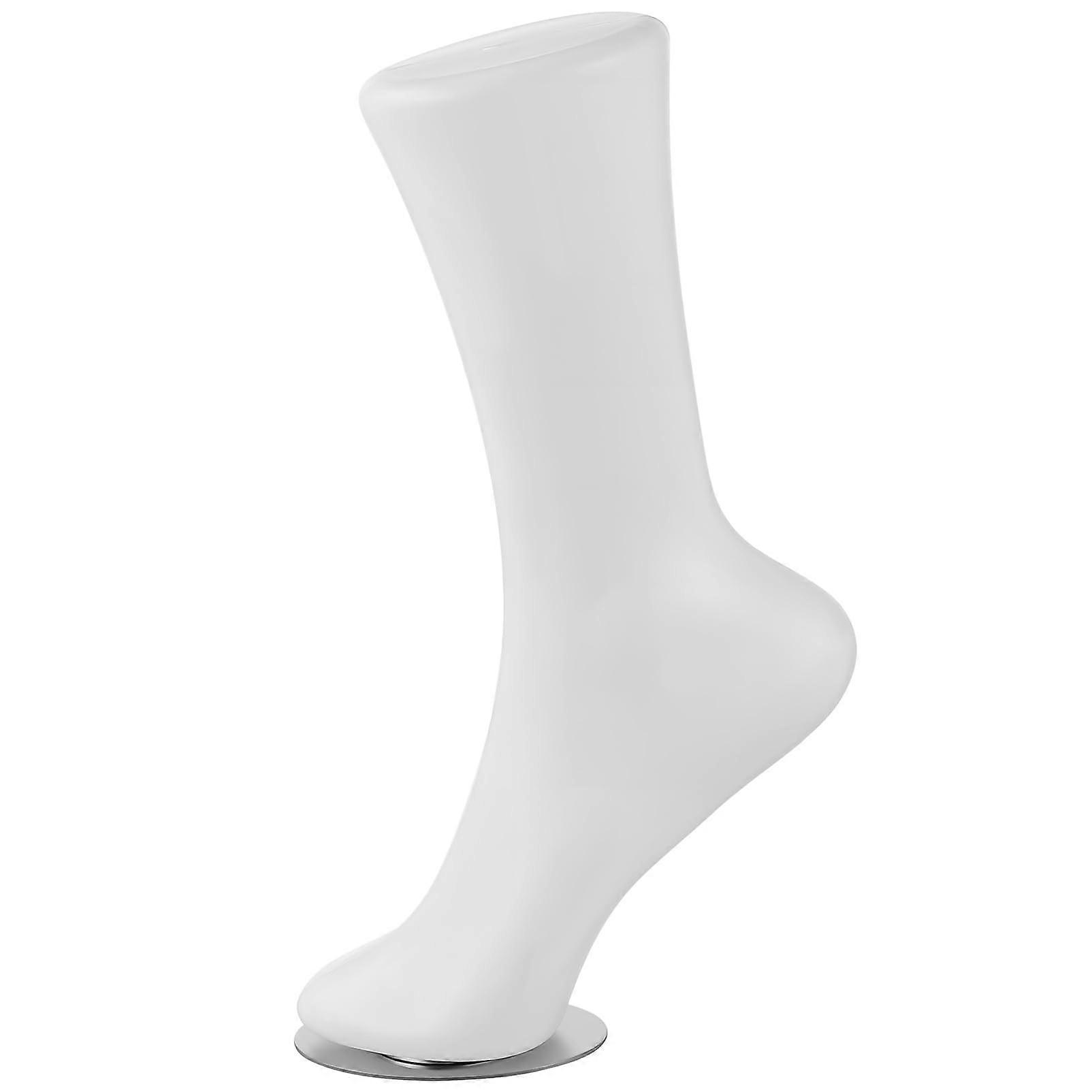 Sock Display Mannequin with Stand, White Plastic Foot Model for Ankle and Crew Socks
