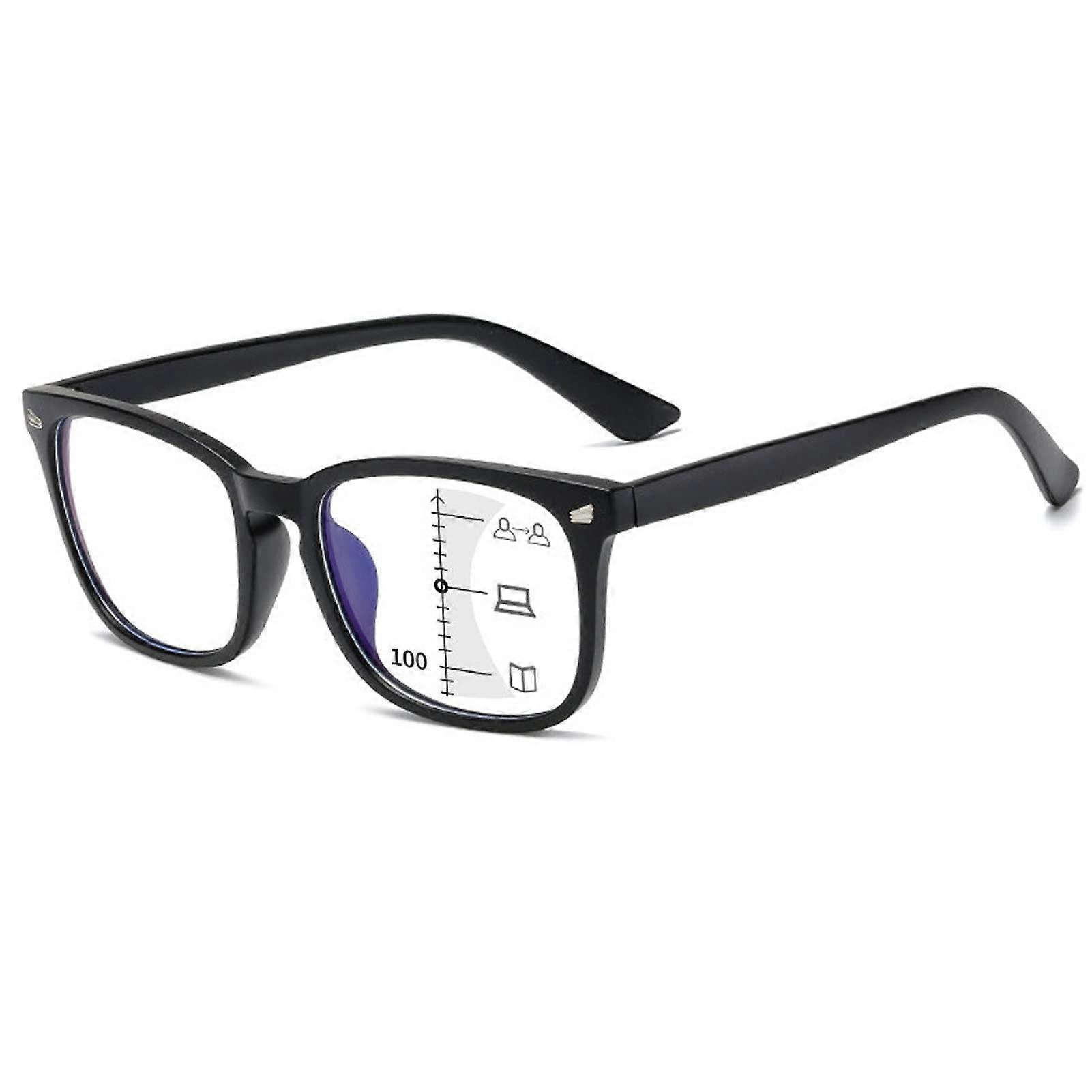 Progressive Reading Glasses Blue Light Blocking Multifocal Readers Matte Black +2.0 Spring Hinge