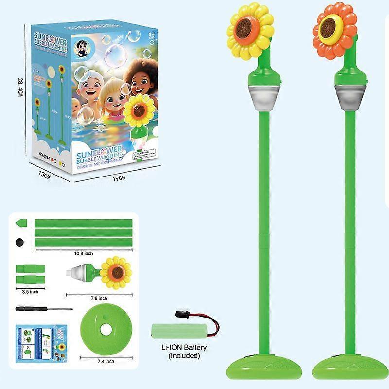 Sunflower Bubble Machine, Rechargeable Automatic Bubble Blower with Lights & Music