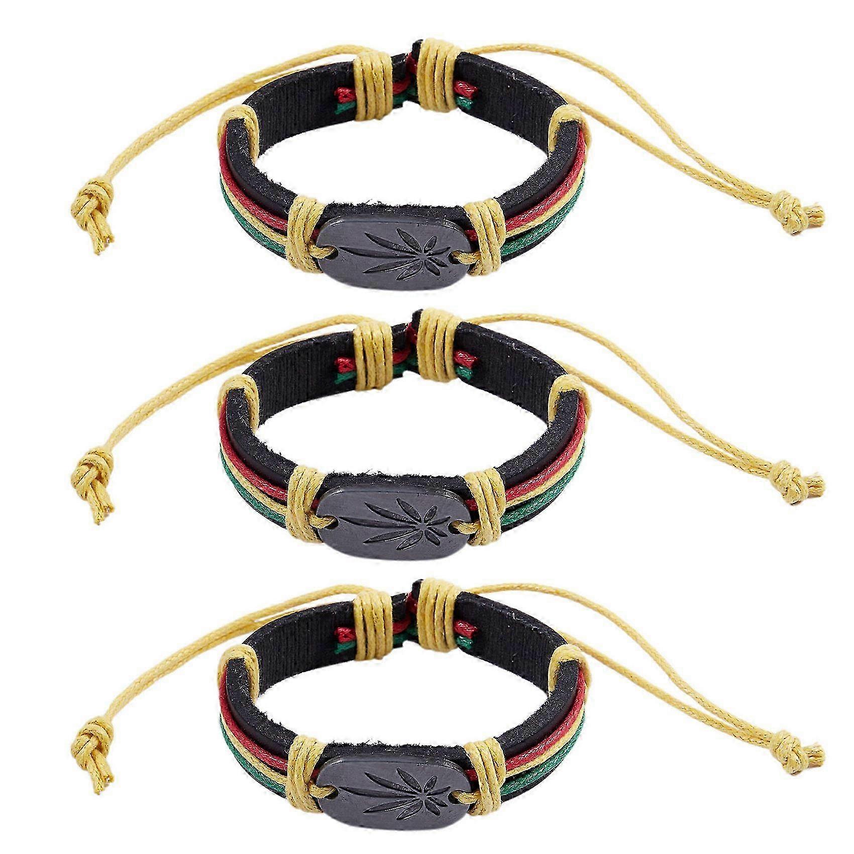 3X Rasta Jamaica Reggae Leather Bracelet