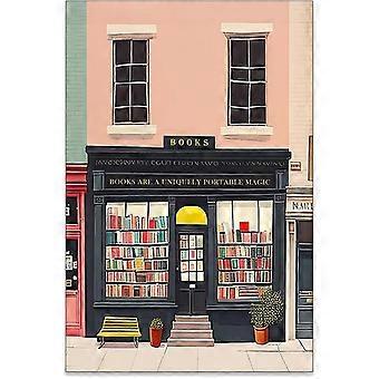 Quebra-cabeça de madeira Pink Bookshop, livro "A Livraria da Esquina", pinturas e gravuras para decoração de quarto, cantinho de leitura estético, presente para amantes de livros.