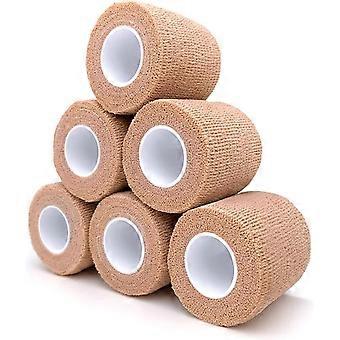 Selbstklebende Verbandspackung, 6er-Pack, 2 x 5 Yards medizinisches Klebeband, Mullbinden, Erste-Hilfe-Verband, selbstklebende Verbände für Sport, Hunde und Haustiere (Hellbraun), 6 Stück (Packung)