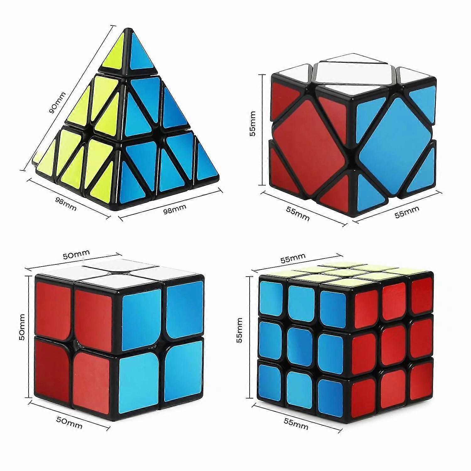 Speed Cube Set, Magic Cube Bundle 2x2 3x3 Pyramid And Skewb Cube Set (4 Pack)