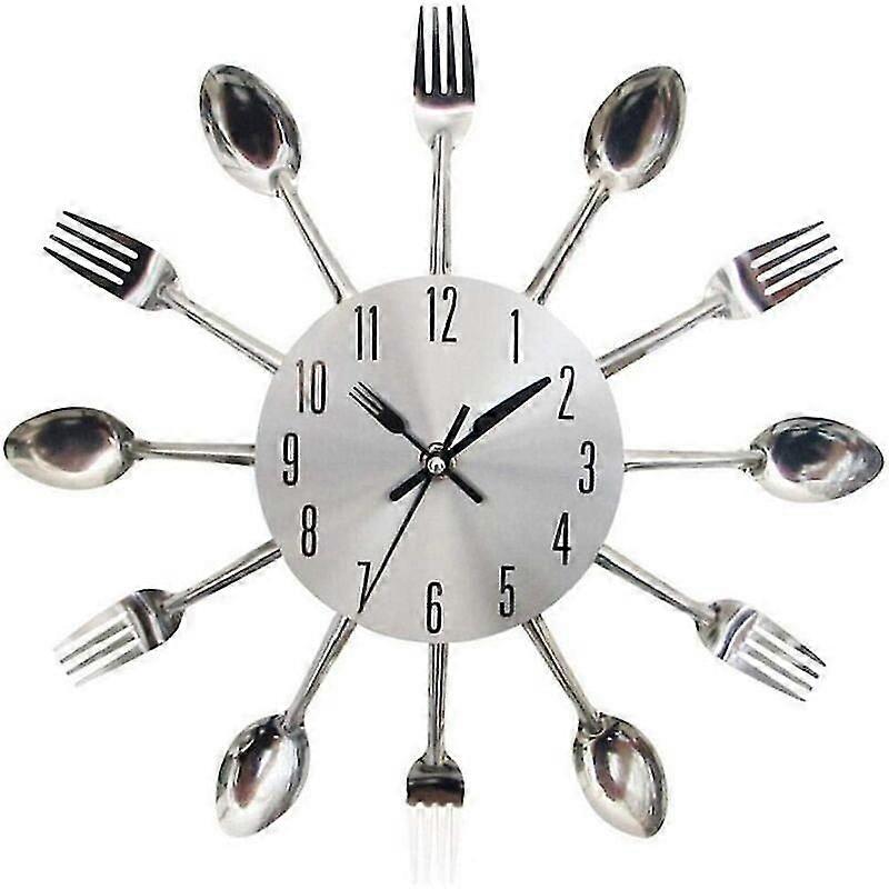 1pc Healwe Creative Wall Clock Funny Spoon And Tableware Metal Wall Clock