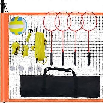 Volleyball- und Badminton-Set, tragbares Badmintonnetz für den Außenbereich, höhenverstellbare Stahlstangen, professionelles Kombi-Set mit PVC-Volleyball
