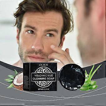 Sapone per il viso, sapone naturale per il fango vulcanico, sapone per la pulizia del fango vulcanico, saponetta nera, detergente per il viso e il corpo per uomo donna