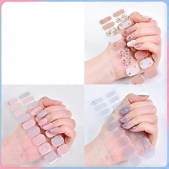 Semi Cured Gel Nail Strips Set 3 Boxes UV LED Gel Nail Stickers Long Lasting Shine Easy Apply
