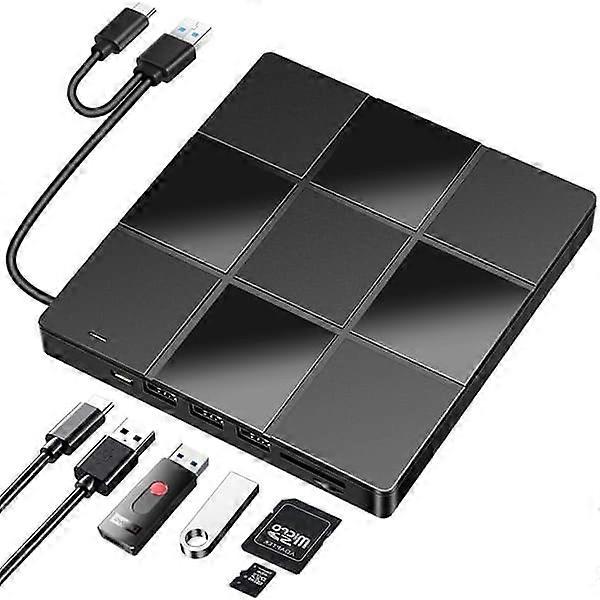 External CD/DVD Reader for Laptop, Compatible with Windows 11/10/8/7, Mac OS, Linux, PC (7 in 1)