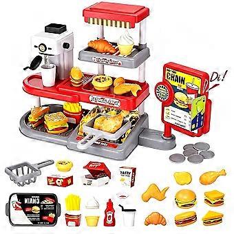Set di giocattoli per bambini, per giochi di finzione, a tema cibo fast food, con hamburger, patatine fritte, pizza, gelato, coscia di pollo. Set di giocattoli per la cucina giocattolo, ideali per bambini e bambine.