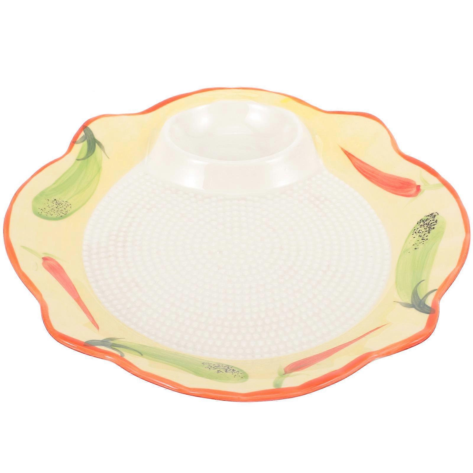 2Pcs Ceramic Dumpling Plate for Serving Divided Sauce Holder Dish