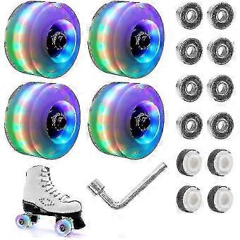 Led Light Up Roller Skate Wheels With Bearings 4 Pack Cool Lighting-up Skating Wheels compatible with Double Row Skating 32mm X 58mm
