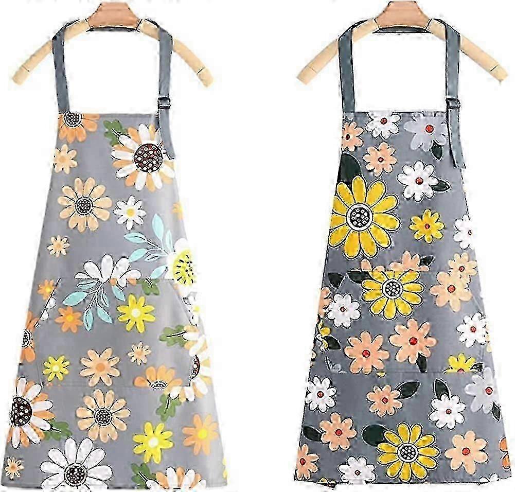 Waterproof Kitchen Aprons.2 Pack Floral Aprons with Pockets SD