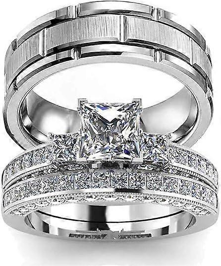 Two-ring wedding ring set, unisex commitment rings, couple's bridal set, women's