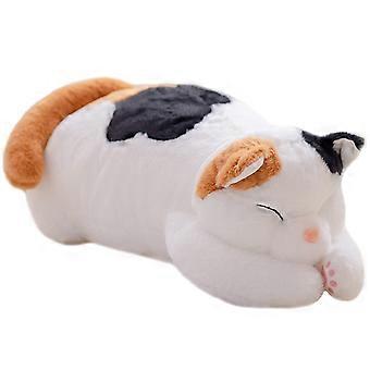 Fat White Calico Cat Plush Pillow 23.6 Inch, Lifelike Tabby Stuffed Cat Toy, Soft Cuddle Gift for Kids