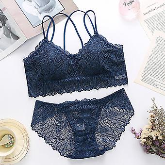Lace Bra Set With Cross Back Design 3/4 Cut Design Solid Color Comfortable To Wear Lightweight For Daliy Life