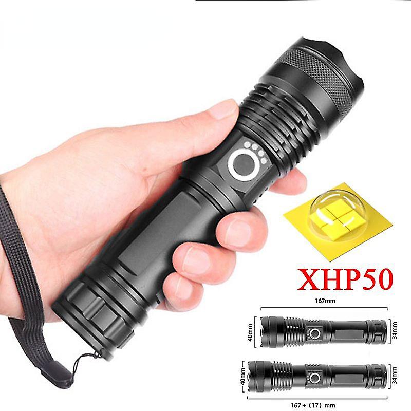 Super Bright Xhp50 Led Flashlight Usb Rechargeable Lantern Zoom Flash Light 5 Mode With 26650 Battery